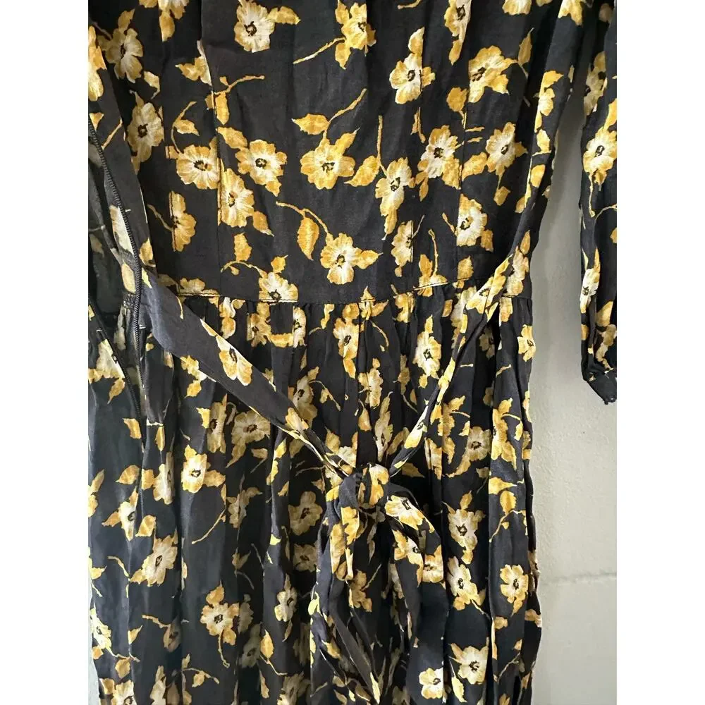 Free People Dress Women’s 0 Black Yellow Floral Mini Bohemian Feminine Boho
